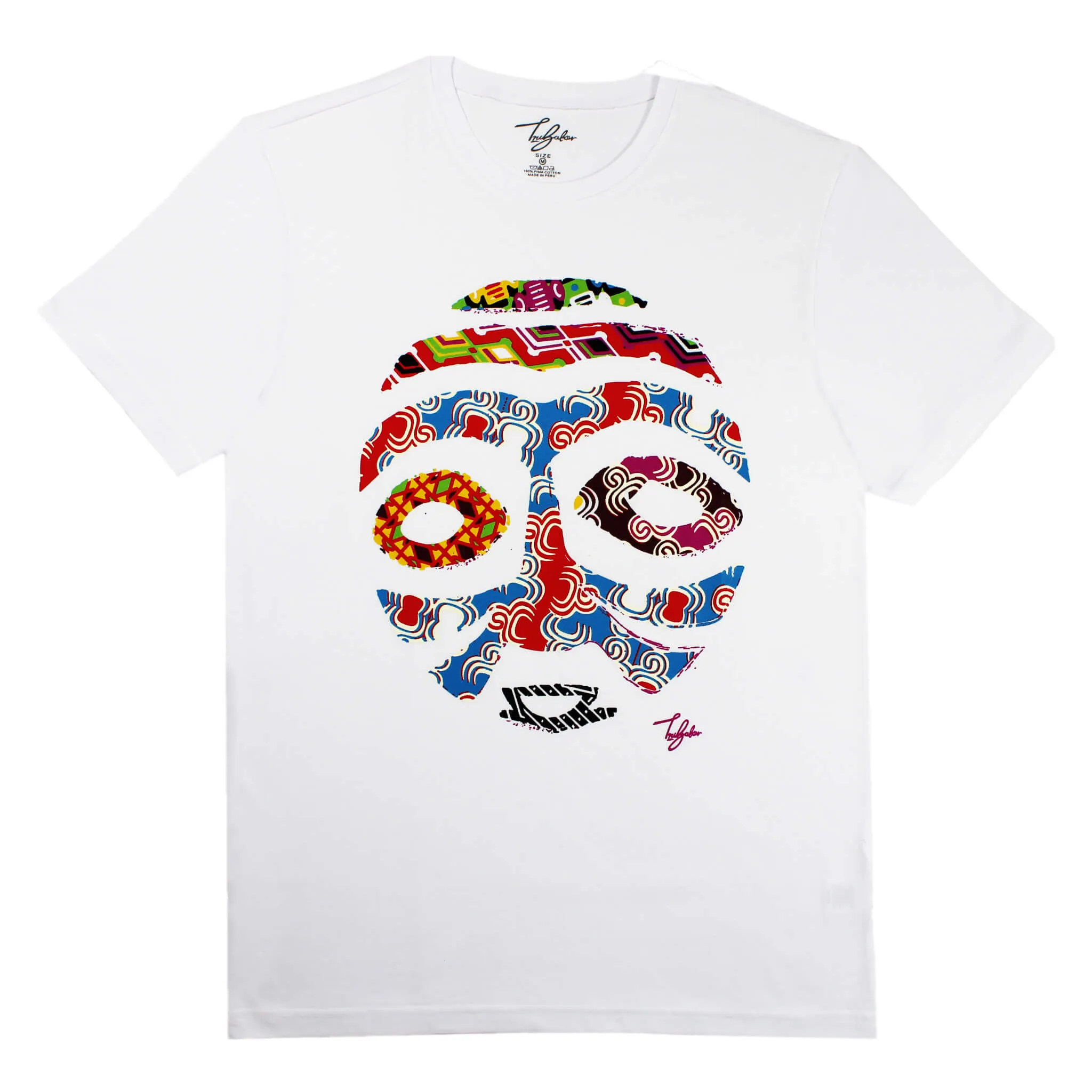 TAKORADI TRIBAL WARRIOR MASK WITH ROYAL BLUE EYES (UNISEX SHORT SLEEVE T-SHIRT)