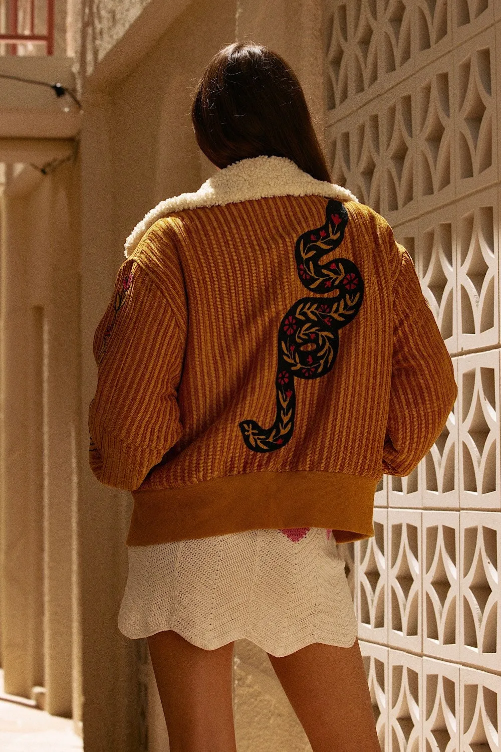 Talk To Me Embroidered Bomber Jacket