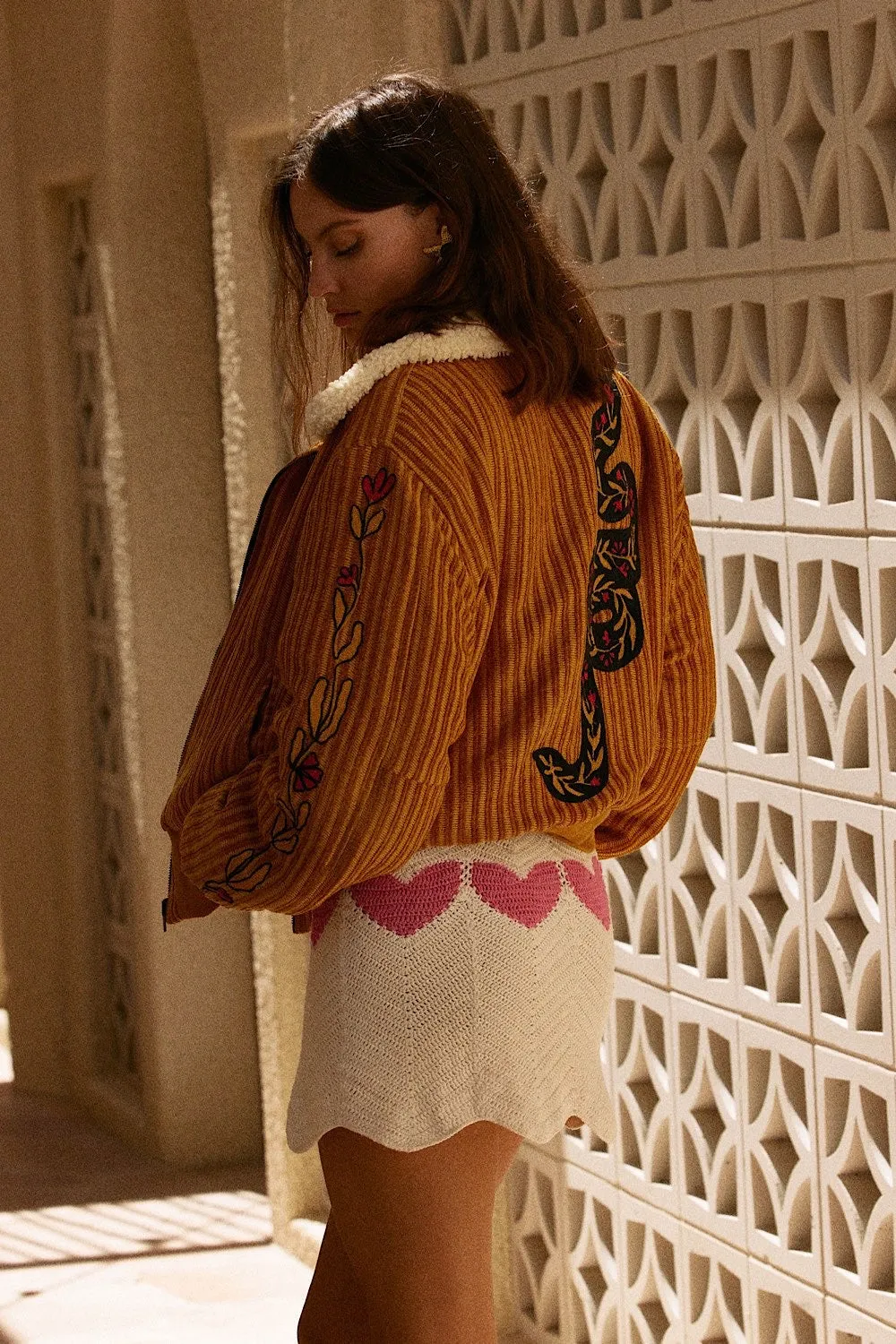 Talk To Me Embroidered Bomber Jacket
