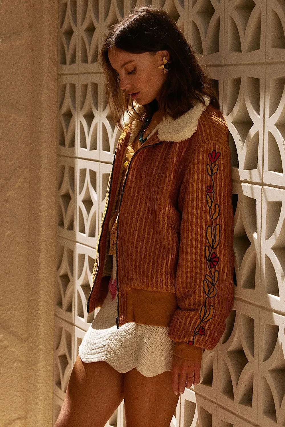 Talk To Me Embroidered Bomber Jacket