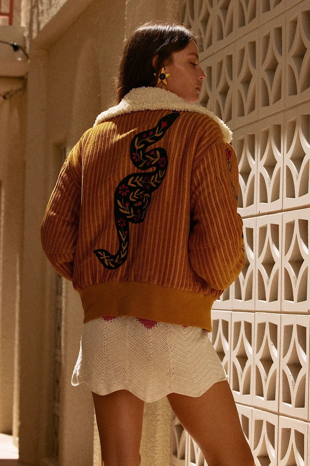 Talk To Me Embroidered Bomber Jacket