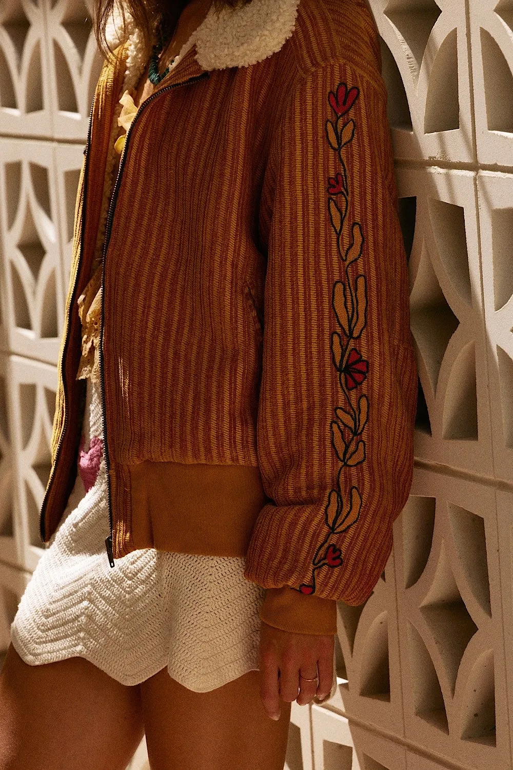 Talk To Me Embroidered Bomber Jacket