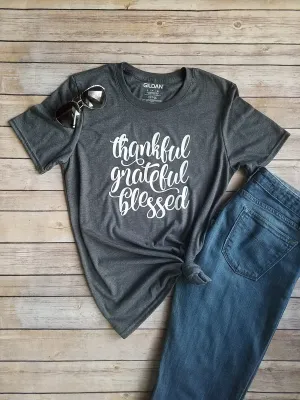 Thankful Grateful Blessed Shirt Fall Shirt Ladies ThanksgivingT-Shirt Fall Tee