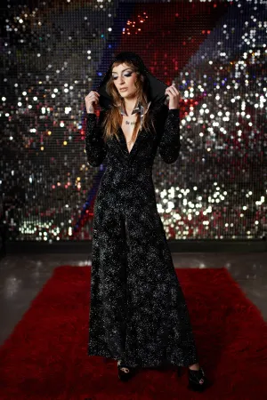 The Madeleine Jumpsuit in Black/Silver Stardust Glitter