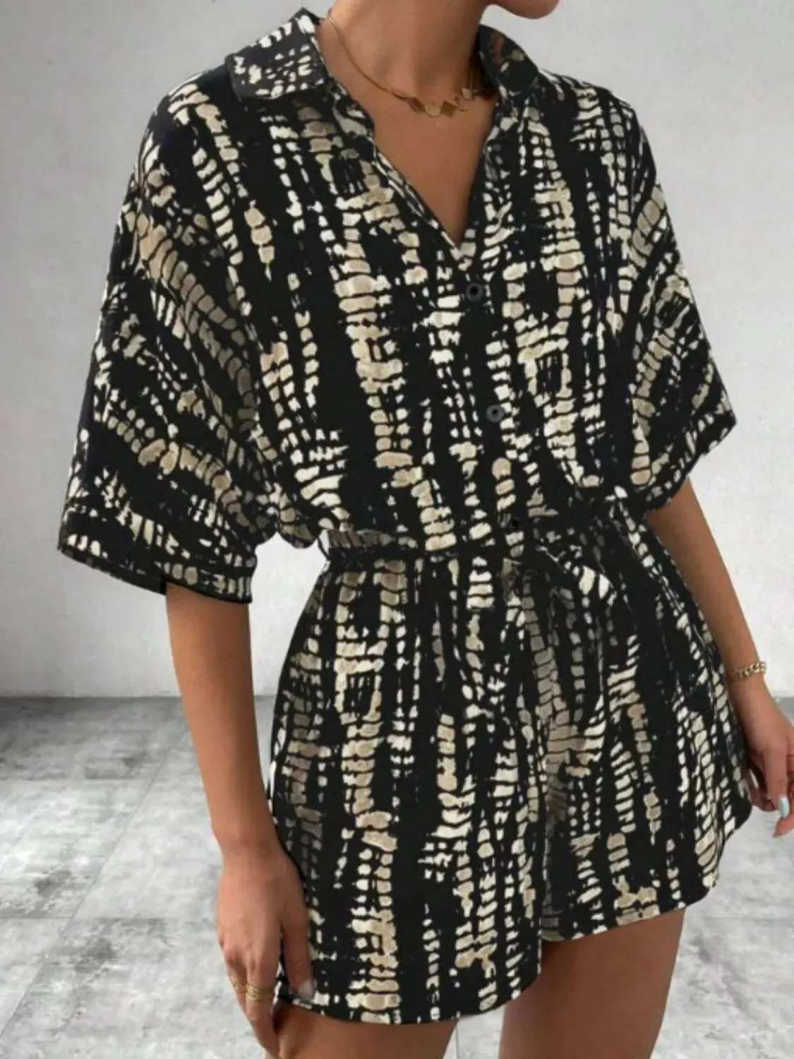 Tie Waist Half Sleeve Romper