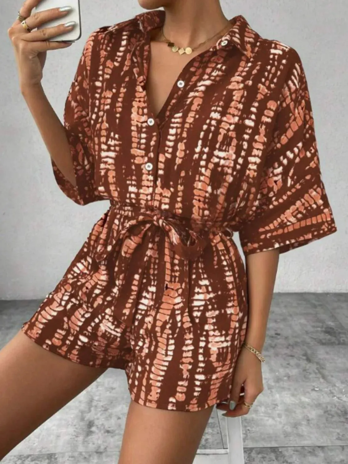 Tie Waist Half Sleeve Romper