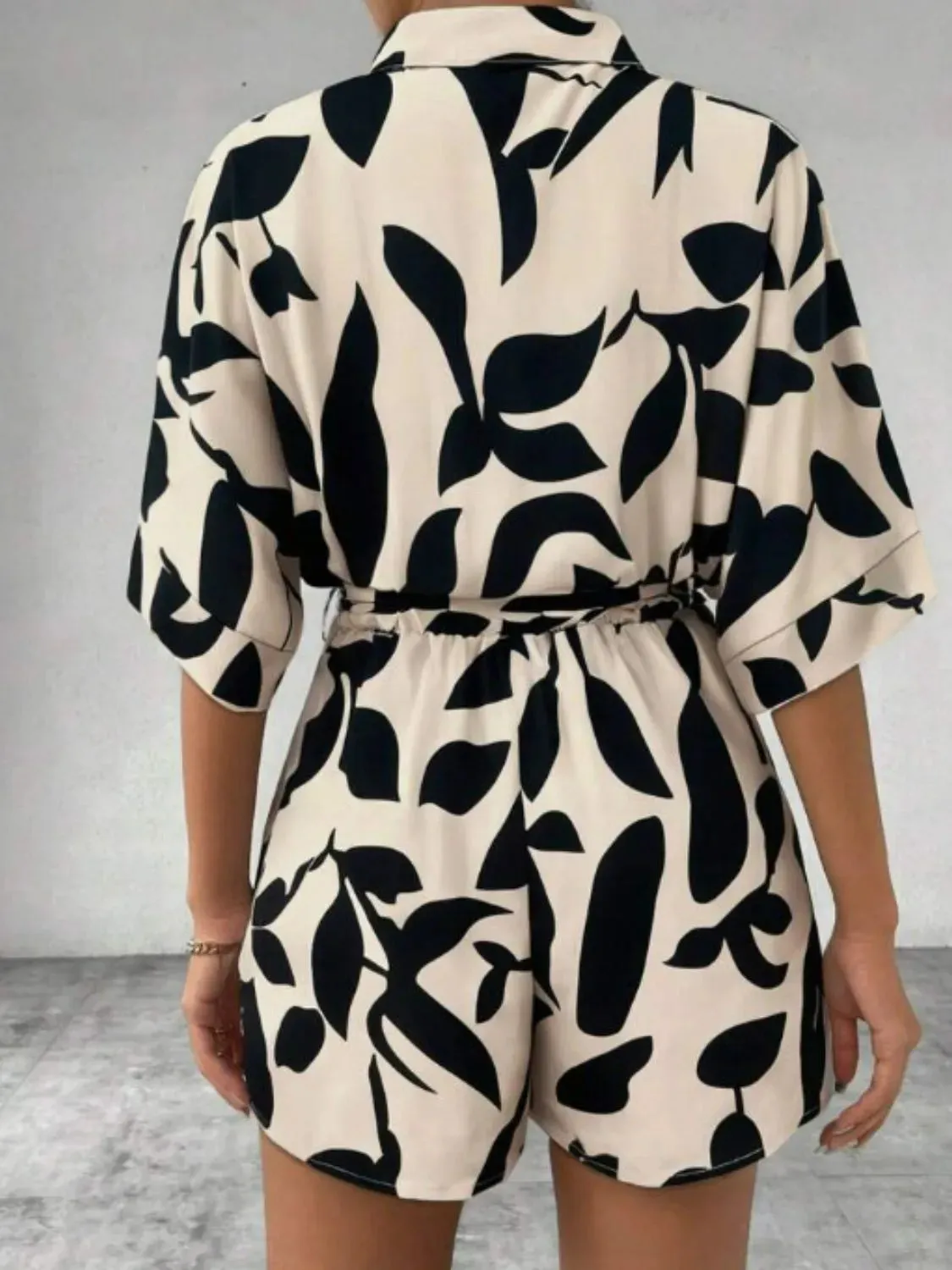 Tie Waist Half Sleeve Romper