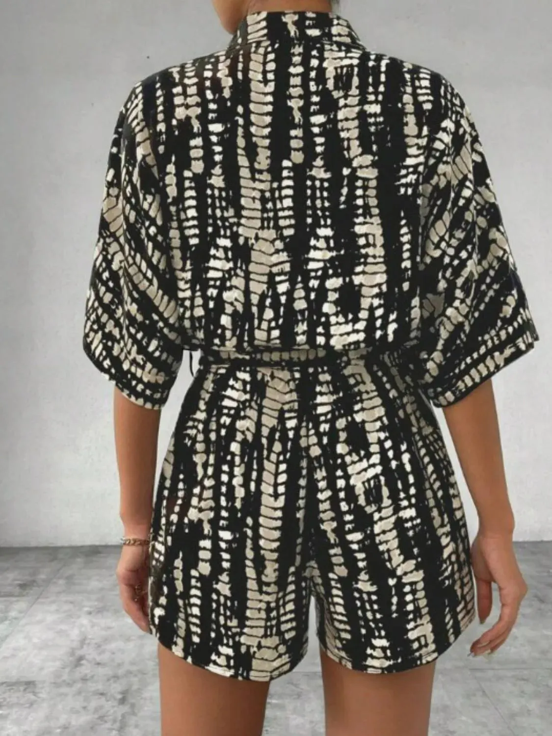 Tie Waist Half Sleeve Romper