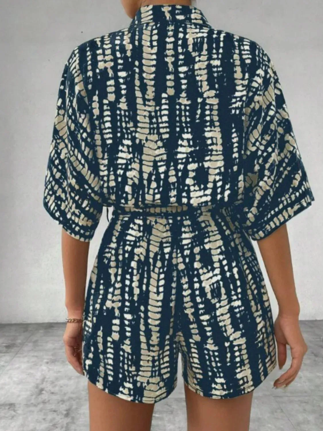 Tie Waist Half Sleeve Romper