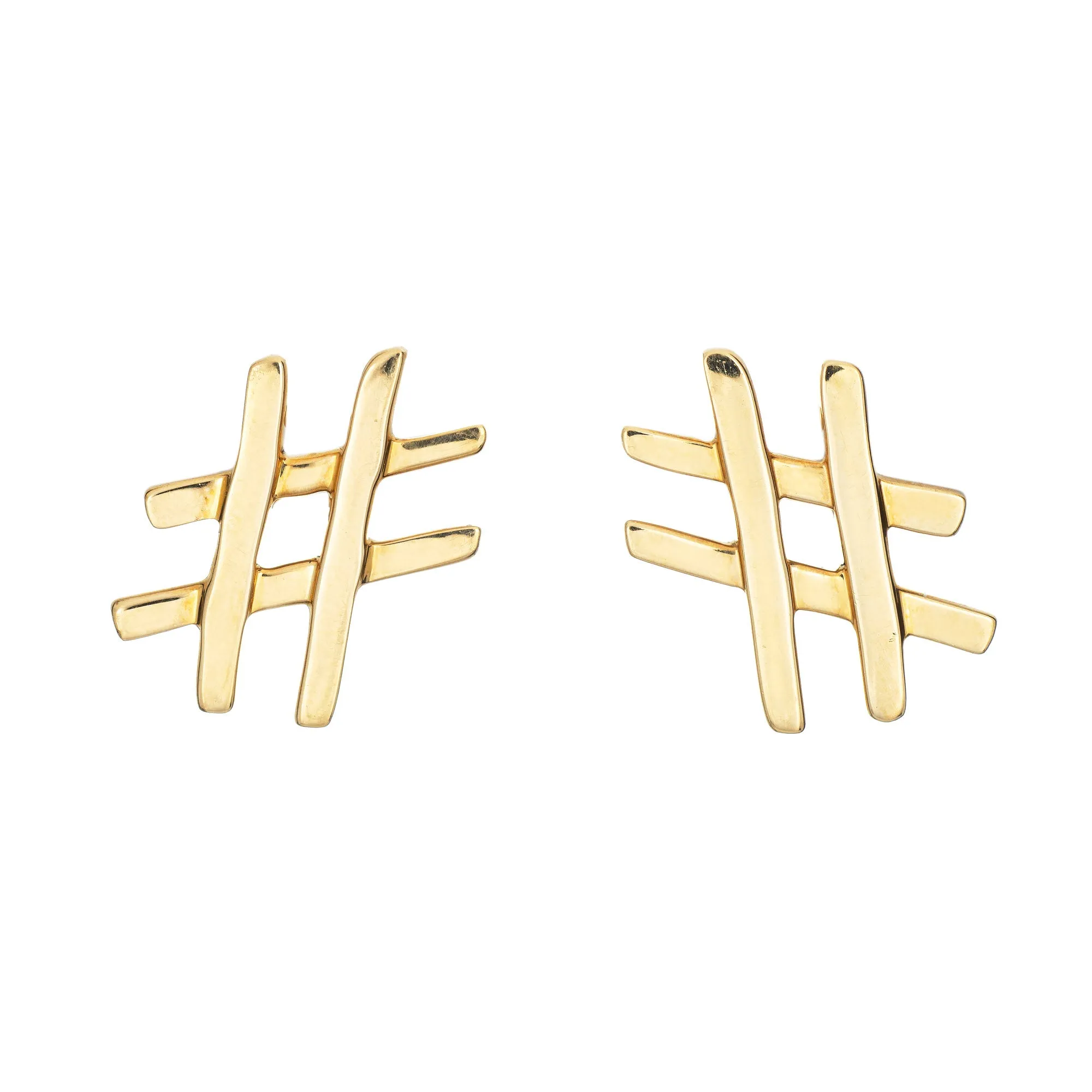 Tiffany & Co Hashtag Earrings Paloma Picasso 18k Yellow Gold Pound Sign Jewelry