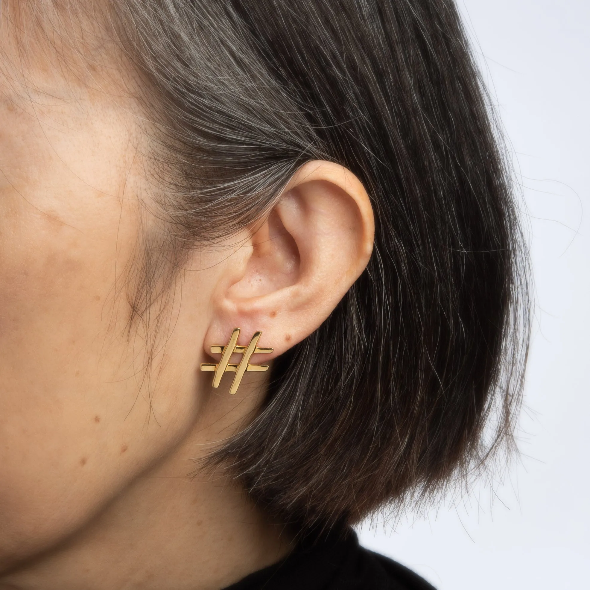 Tiffany & Co Hashtag Earrings Paloma Picasso 18k Yellow Gold Pound Sign Jewelry