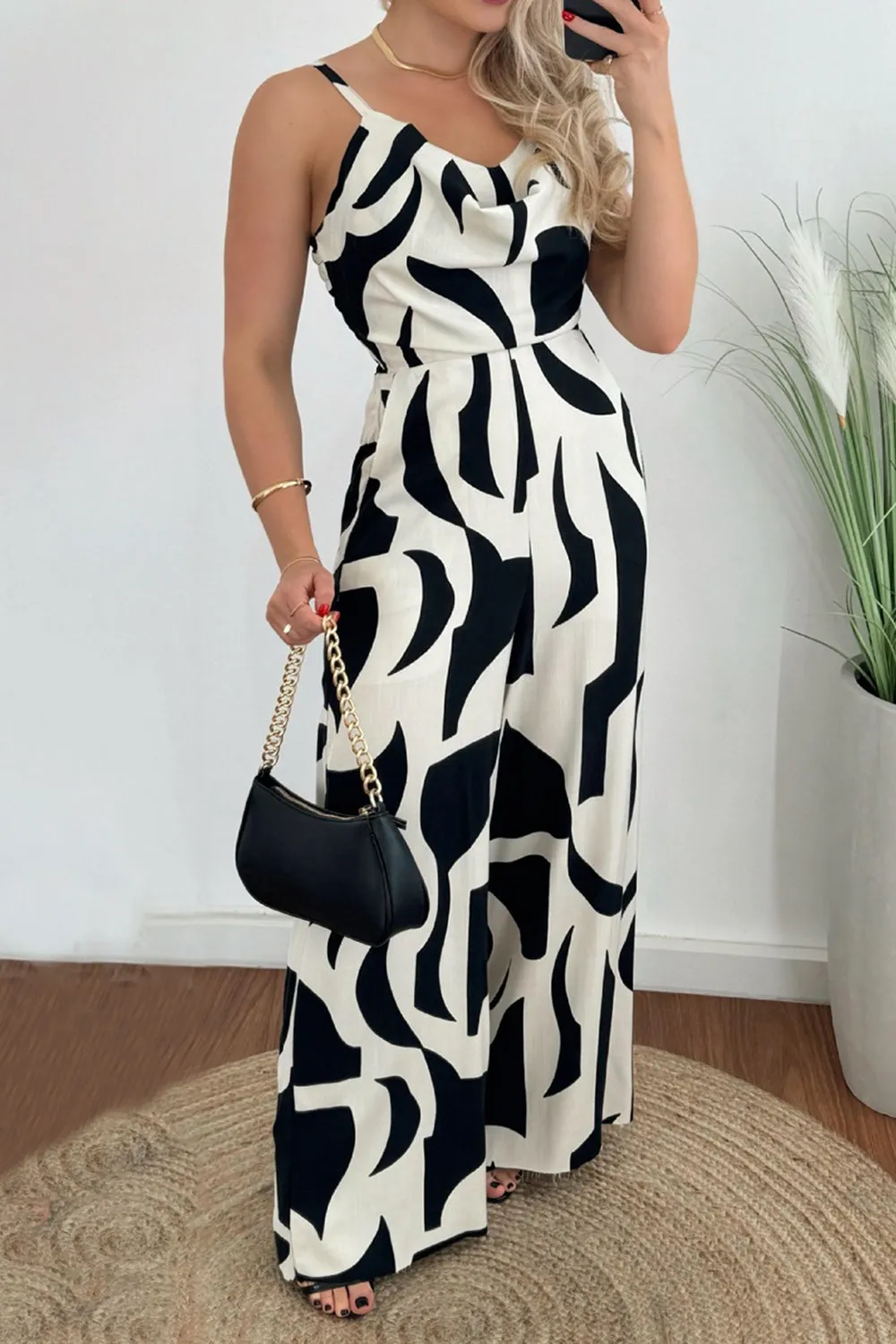Two-Tone Spaghetti Strap Wide Leg Jumpsuit