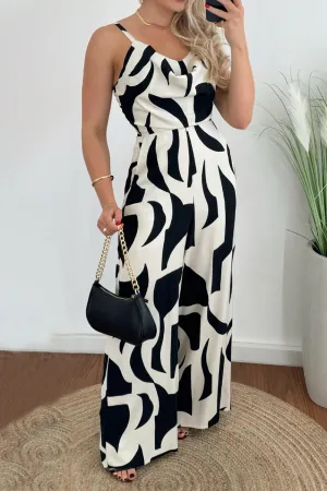 Two-Tone Spaghetti Strap Wide Leg Jumpsuit
