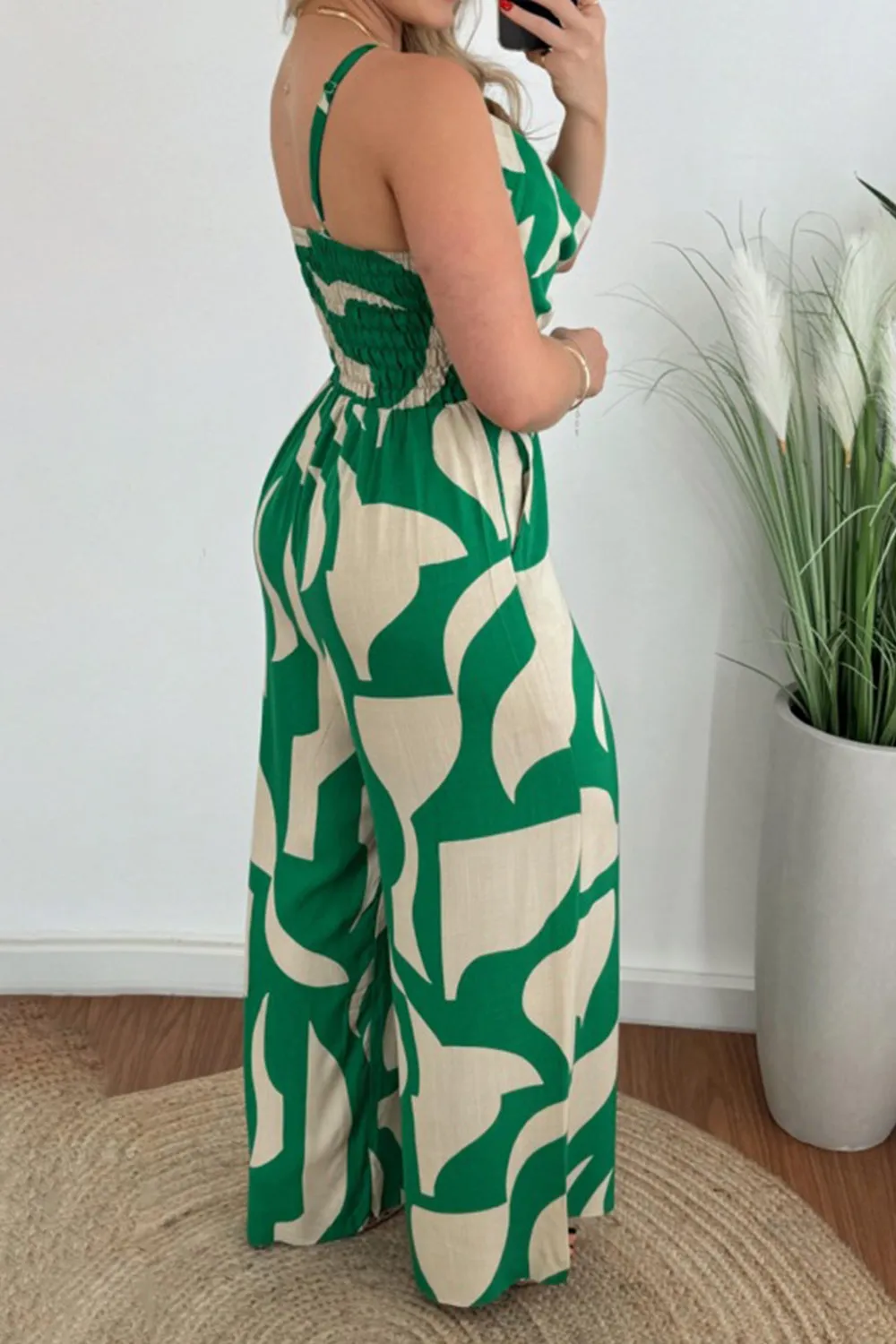 Two-Tone Spaghetti Strap Wide Leg Jumpsuit