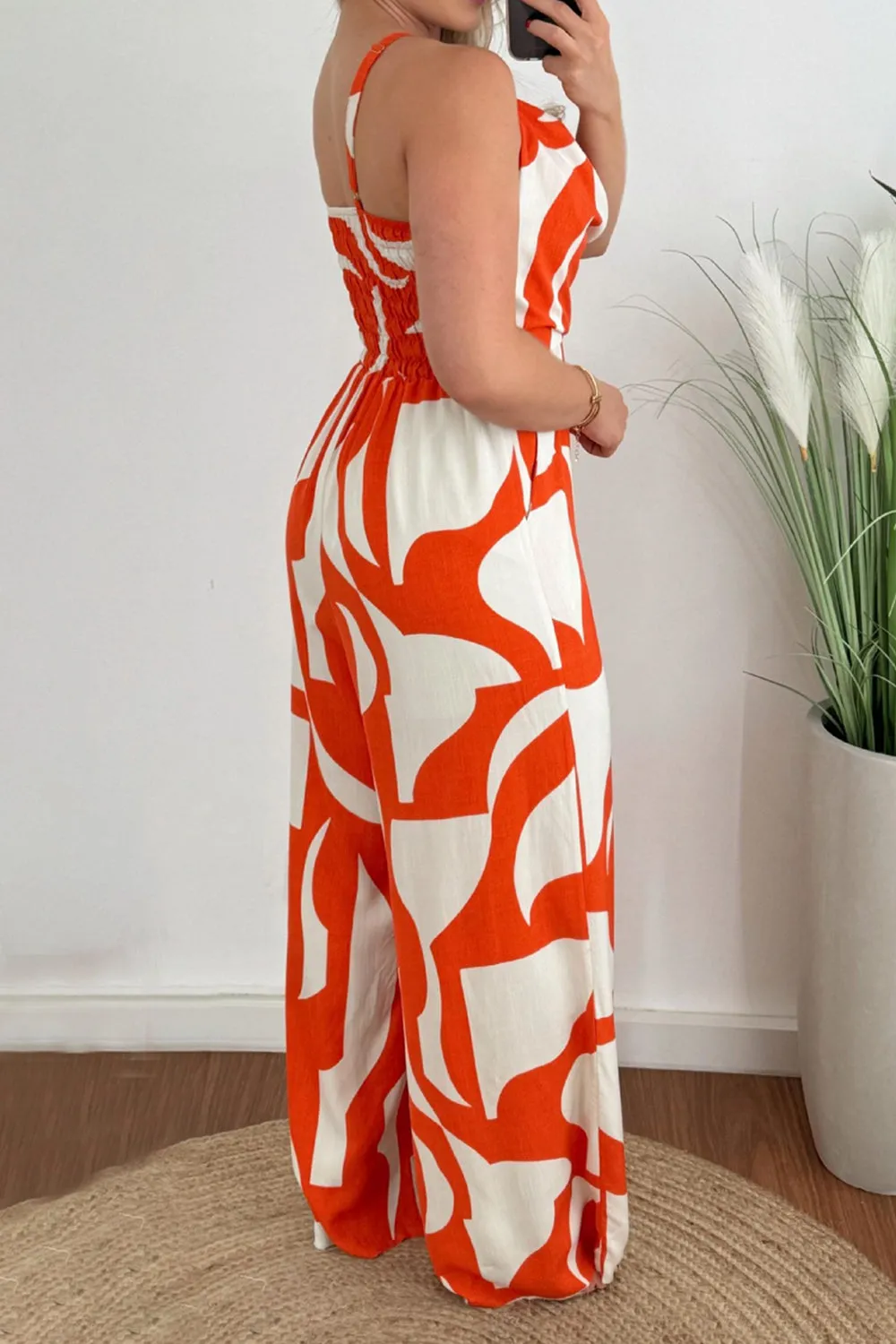 Two-Tone Spaghetti Strap Wide Leg Jumpsuit