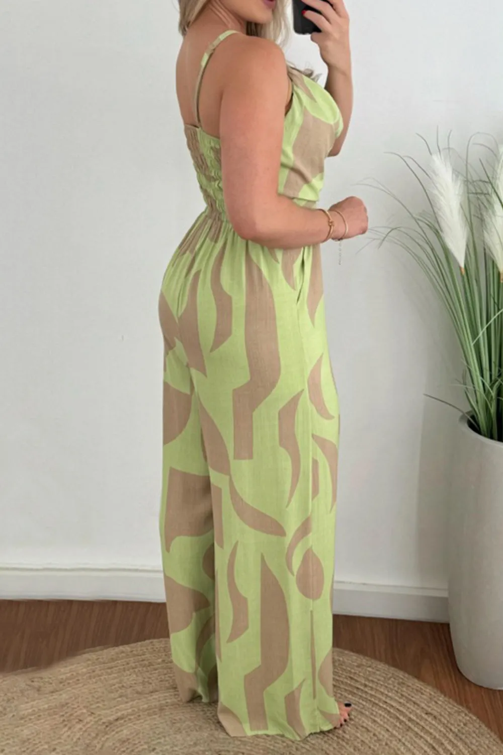 Two-Tone Spaghetti Strap Wide Leg Jumpsuit