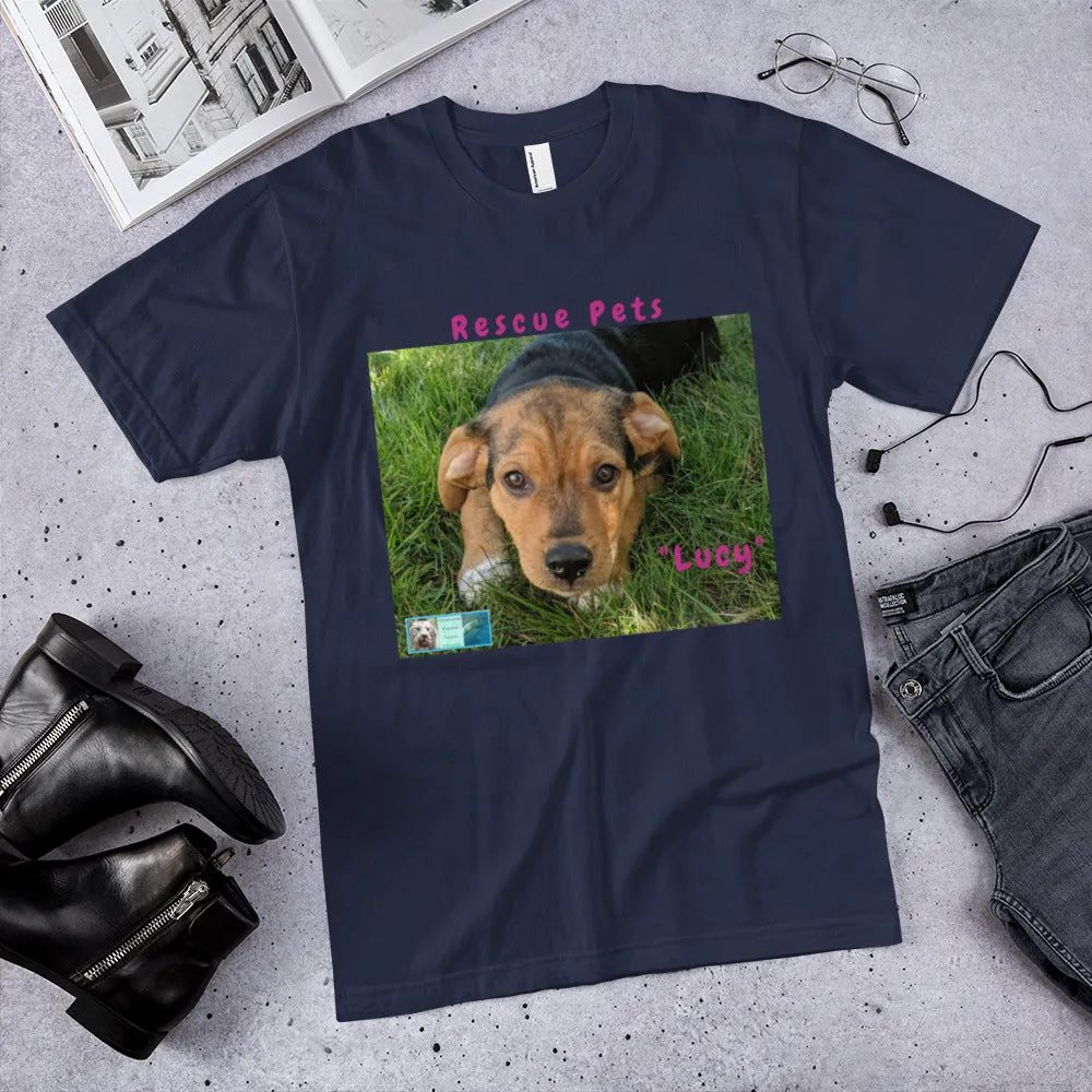 Unisex Fine Jersey Short Sleeve T-Shirt - Rescue Pets Collection - "Lucy" II