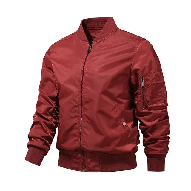 Versatile Solid Zip Bomber Jacket for Men’s Casual Outings