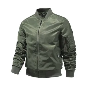 Versatile Solid Zip Bomber Jacket for Men’s Casual Outings
