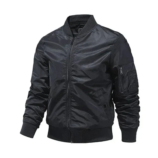 Versatile Solid Zip Bomber Jacket for Men’s Casual Outings