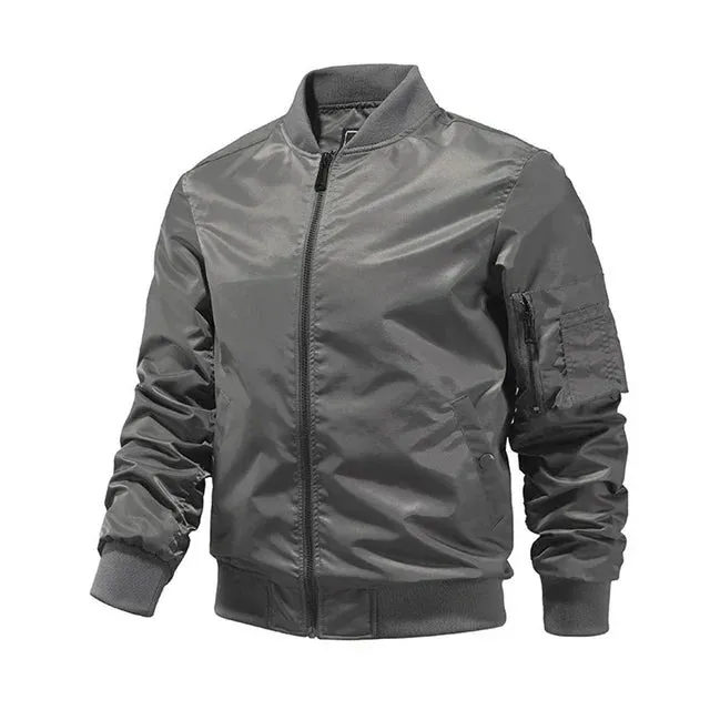 Versatile Solid Zip Bomber Jacket for Men’s Casual Outings