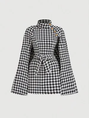 Vestido Retro de Capa con Estampado de Cuadros