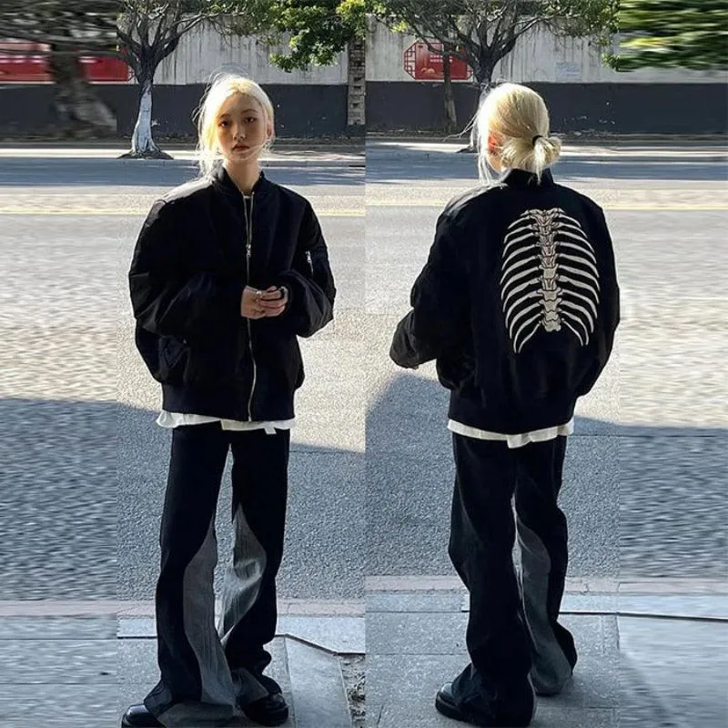Vintage Black Gothic Bomber Jacket for Women