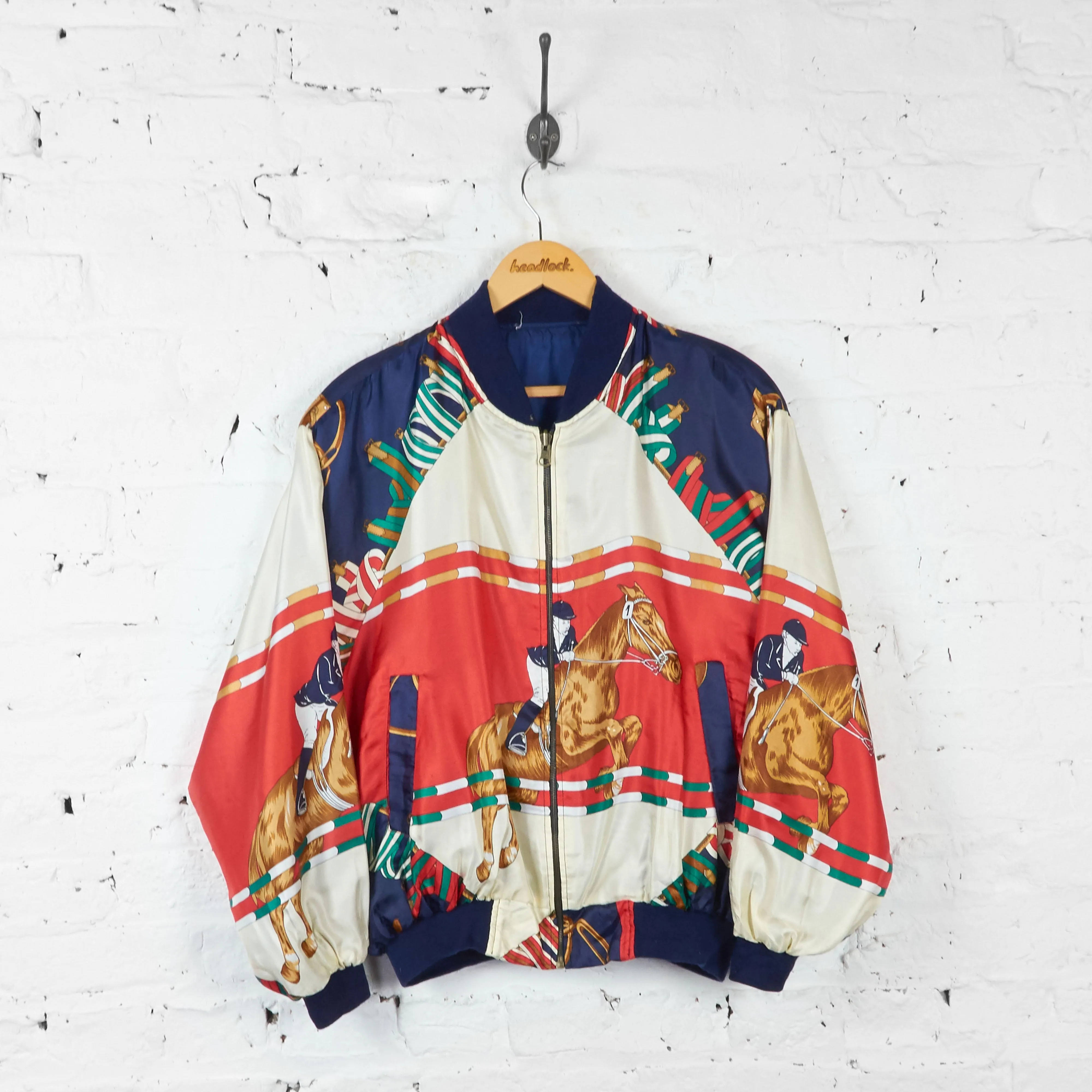 Vintage Horse Riding Pattern Polyester Bomber Jacket - Red - L