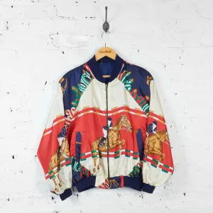 Vintage Horse Riding Pattern Polyester Bomber Jacket - Red - L