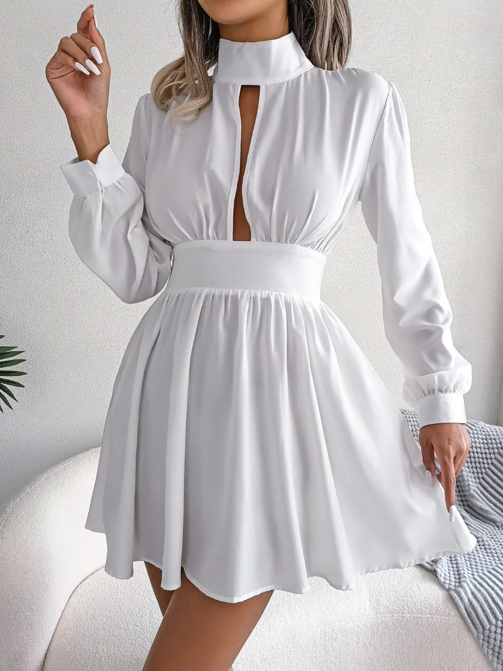 White Solid Skater Dress