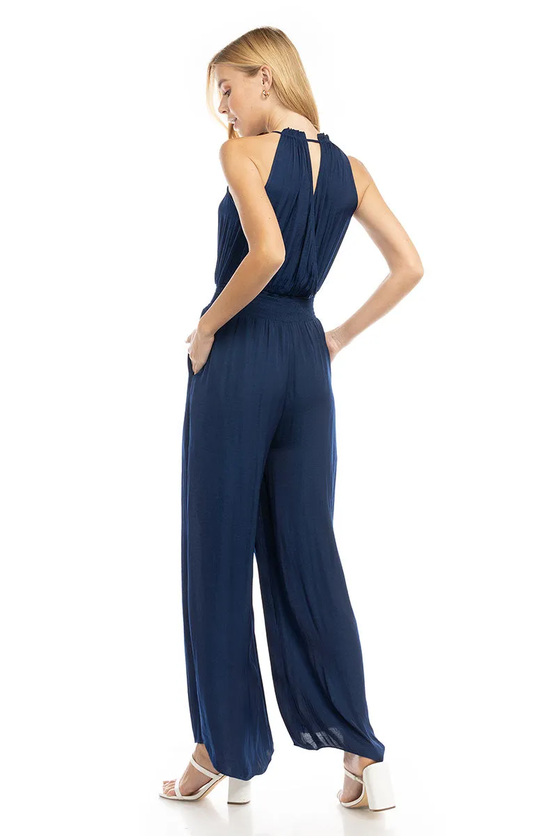 Wide Leg Jumpsuit With Front Tie Keyhole