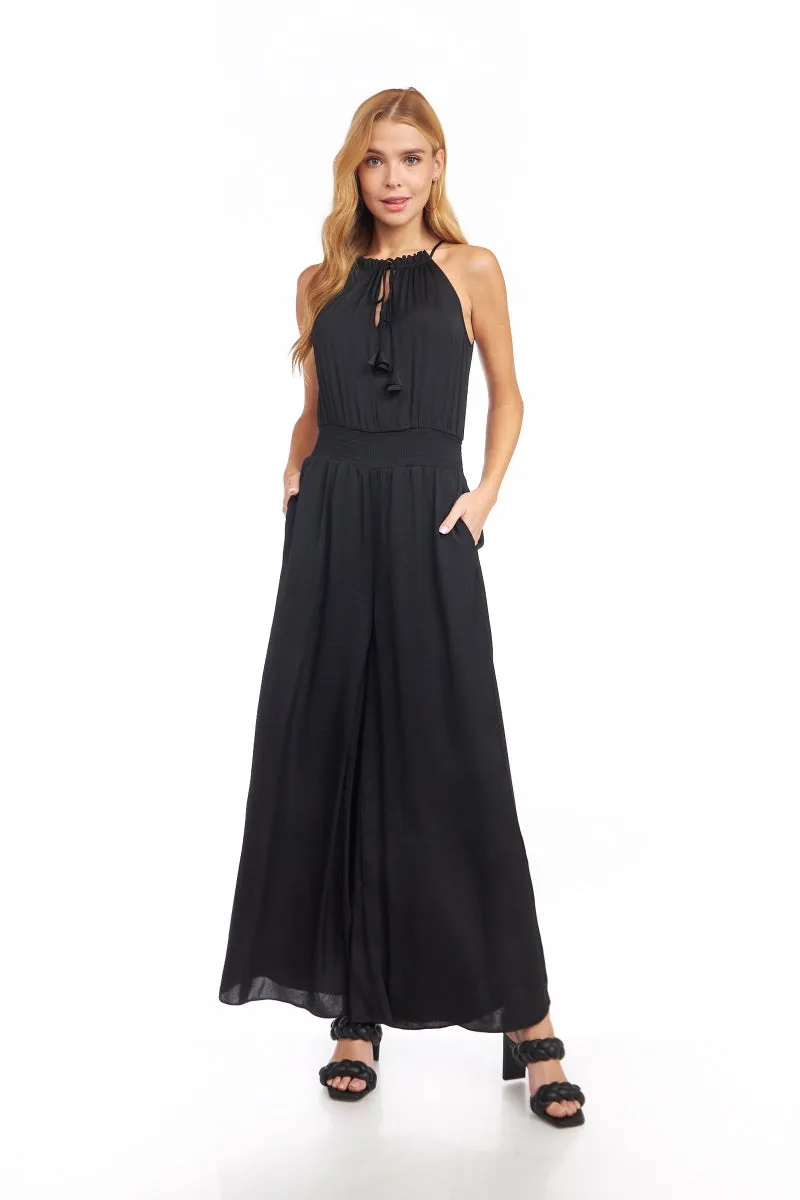 Wide Leg Jumpsuit With Front Tie Keyhole