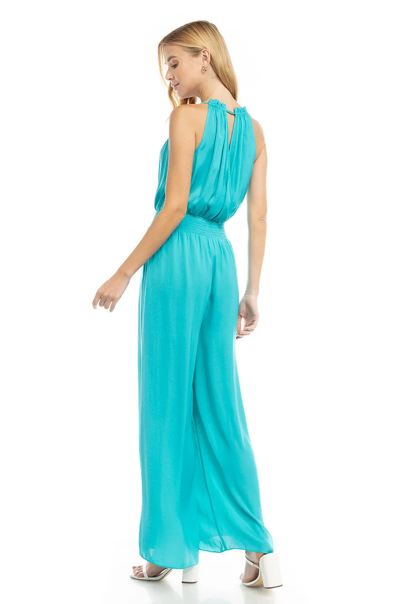 Wide Leg Jumpsuit With Front Tie Keyhole