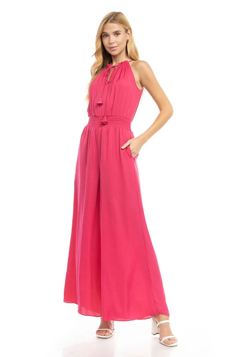 Wide Leg Jumpsuit With Front Tie Keyhole