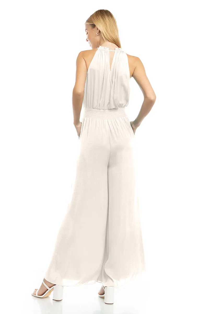 Wide Leg Jumpsuit With Front Tie Keyhole