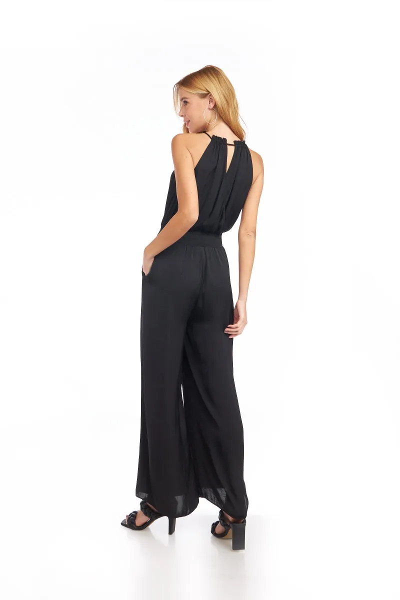 Wide Leg Jumpsuit With Front Tie Keyhole