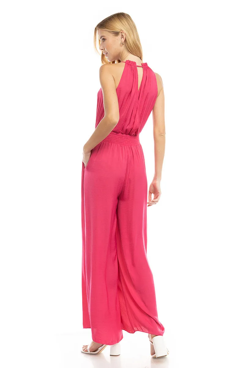 Wide Leg Jumpsuit With Front Tie Keyhole