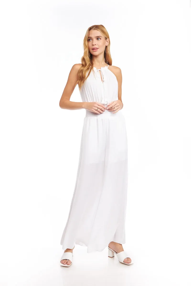 Wide Leg Jumpsuit With Front Tie Keyhole