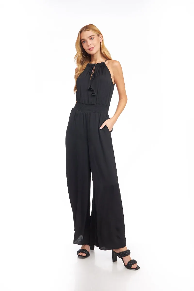Wide Leg Jumpsuit With Front Tie Keyhole