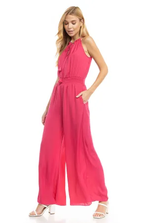 Wide Leg Jumpsuit With Front Tie Keyhole