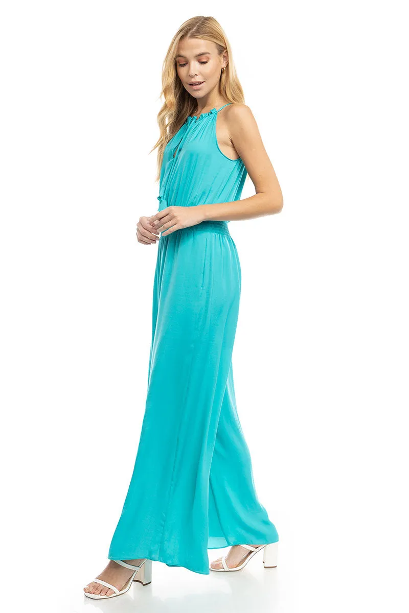 Wide Leg Jumpsuit With Front Tie Keyhole