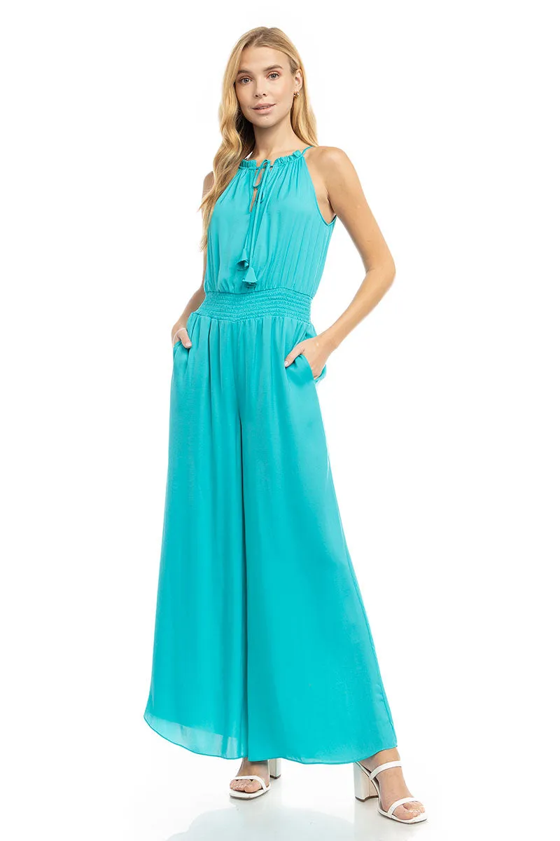 Wide Leg Jumpsuit With Front Tie Keyhole