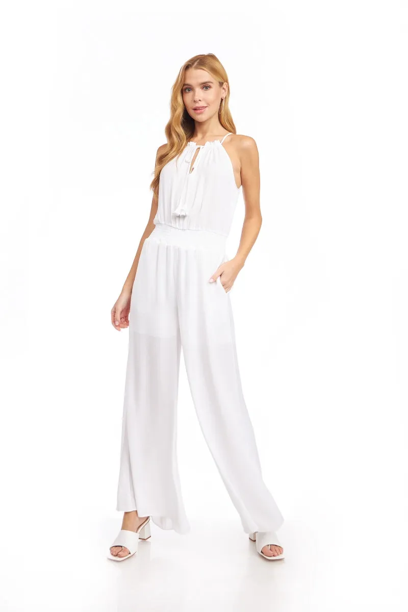 Wide Leg Jumpsuit With Front Tie Keyhole