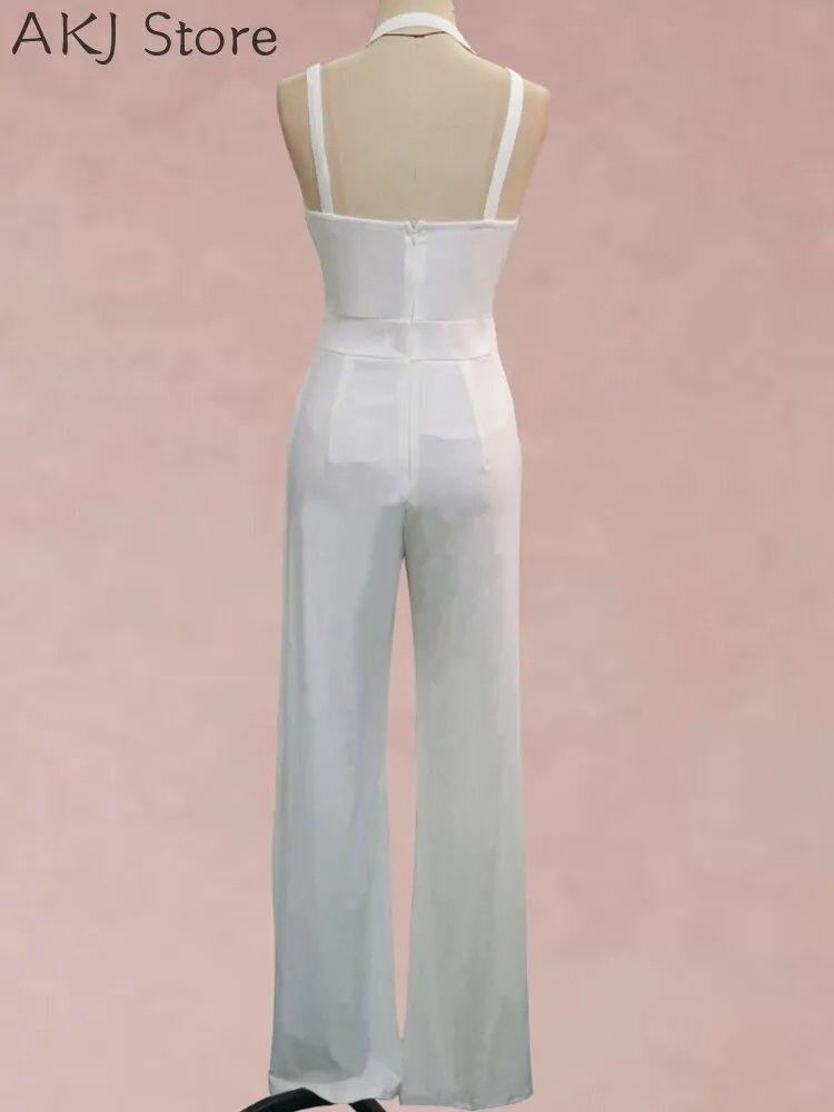 Women Elegant Fashion Summer Women Black White Jumpsuit Cutout Crisscross Bandage Wide Leg Jumpsuits