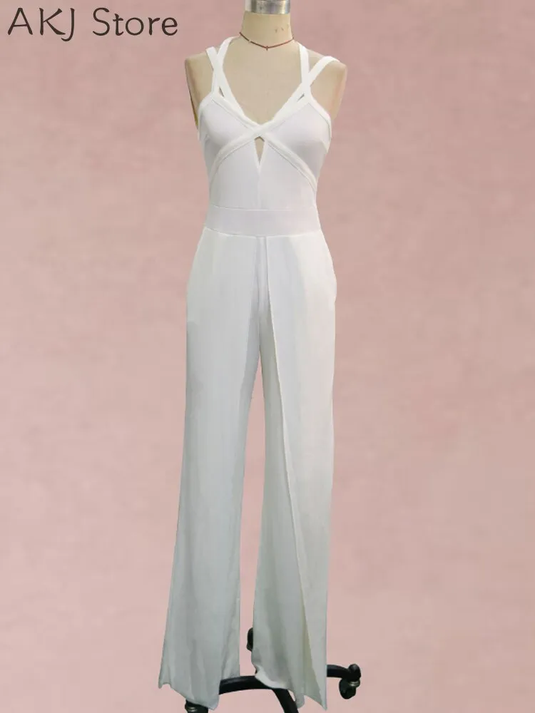 Women Elegant Fashion Summer Women Black White Jumpsuit Cutout Crisscross Bandage Wide Leg Jumpsuits