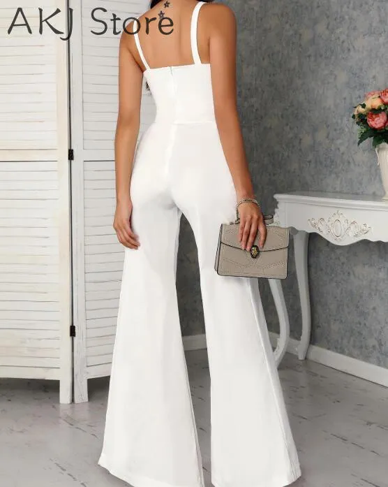 Women Elegant Fashion Summer Women Black White Jumpsuit Cutout Crisscross Bandage Wide Leg Jumpsuits
