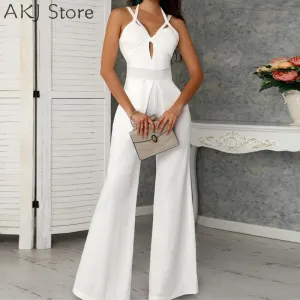 Women Elegant Fashion Summer Women Black White Jumpsuit Cutout Crisscross Bandage Wide Leg Jumpsuits