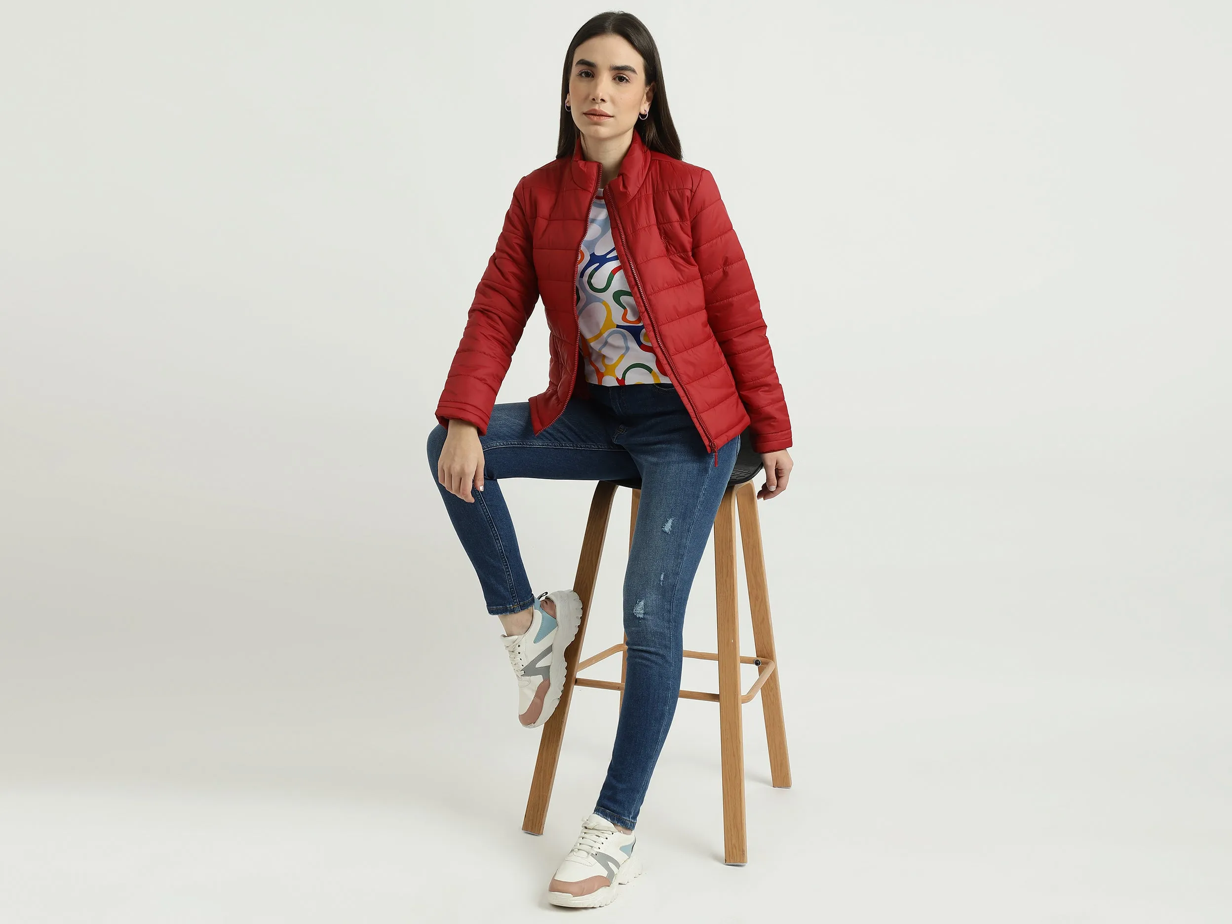 Women Quilted High Neck Jacket