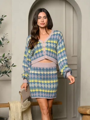 WOMEN'S 2PC. MULTI COLOR TOP & SKIRT SET