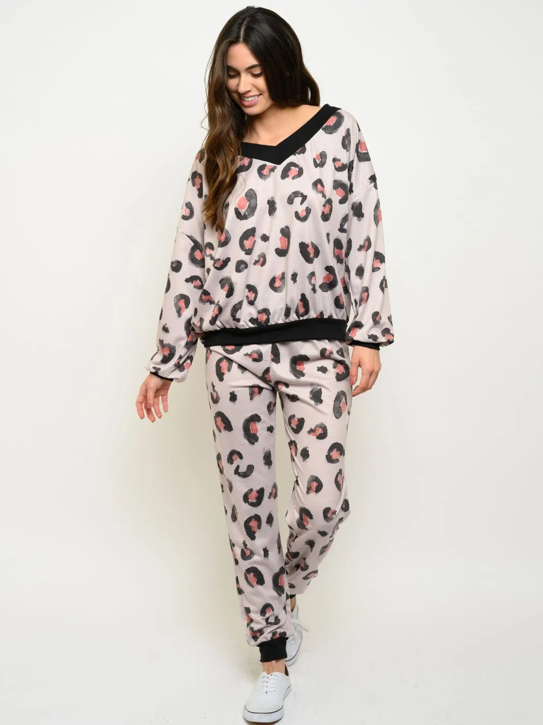WOMEN'S LONG SLEEVE ANIMAL PRINT 2PC SET